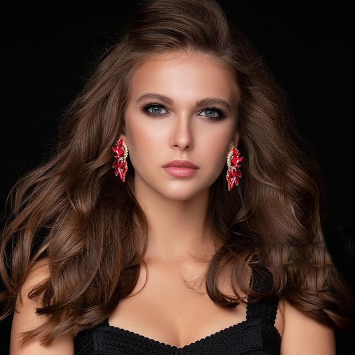 Vintage Rhinestone Statement Earrings Fancy Crystal Cluster Drop Dangle Earrings for Women