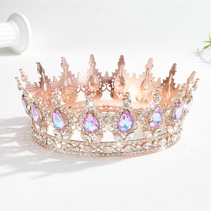 Queen Crown Rhinestone Wedding Crowns and Tiaras for Women Costume Party Hair Accessories Princess Birthday Crown Crystal Bridal Crown (Rose Gold & Violet Crown)