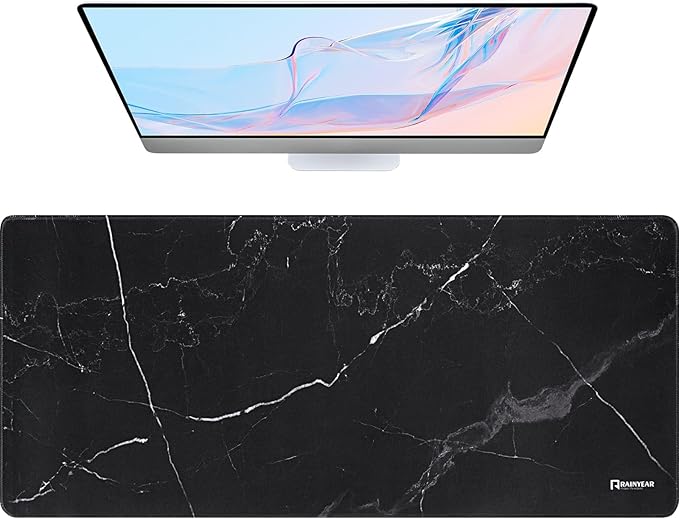 RAINYEAR Large Gaming Mouse Pad(35.4 x 15.7 Inch), Computer Mousepad with Anti-Slip Rubber Base, Smooth Large Keyboard Mouse Pad Mat for Gamer, Office, Home, Black Marble