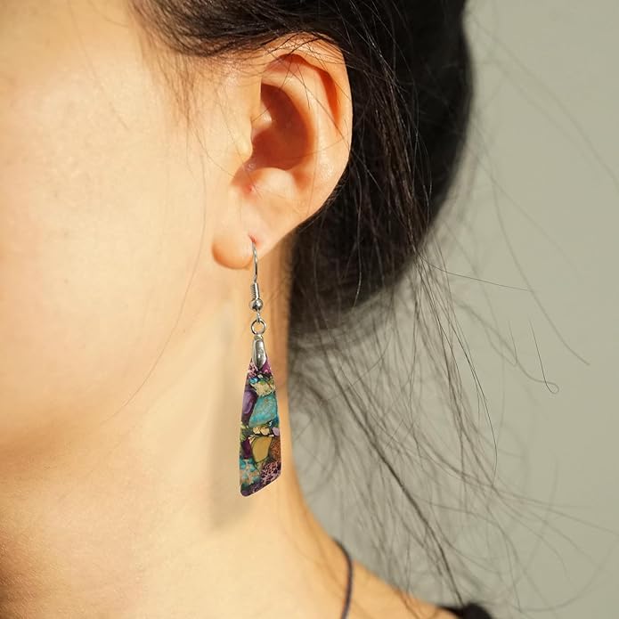 Jasper Stone Earrings for Women Trendy Dangle Earrings Fishhook Drop Earrings
