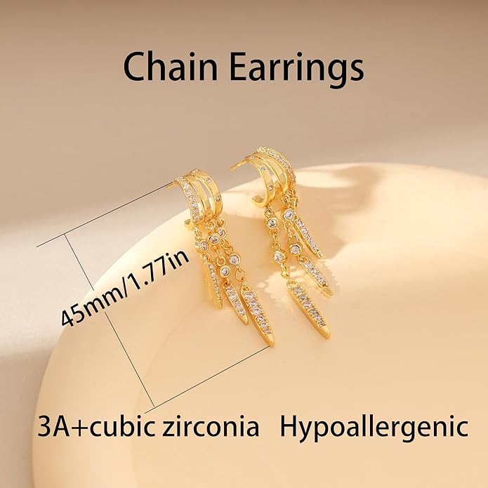 Dangle Earrings For Women,Dainty 14K Gold Plated Hypoallergenic Small Triple Huggie Hoop Earring Gothic Cute Cross Moon Star Drop Earrings For Women Trendy Gold Statement Stud Earring Jewelry