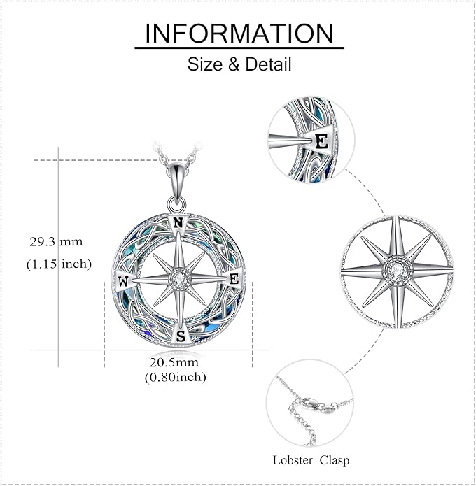 Compass Necklace Sterling Silver Celtic Knot Necklace Graduation Friendship Talisman Travel Necklace Inspirational Graduation Gift Jewelry Gifts for Women Girls