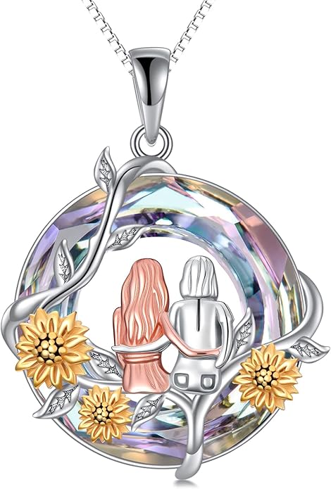 TOUPOP Sisters Gifts from Sister Necklace Sterling Silver Rose Flower with Crystal Jewelry Valentines Day Birthday Gifts for Women Best Friend Friendship