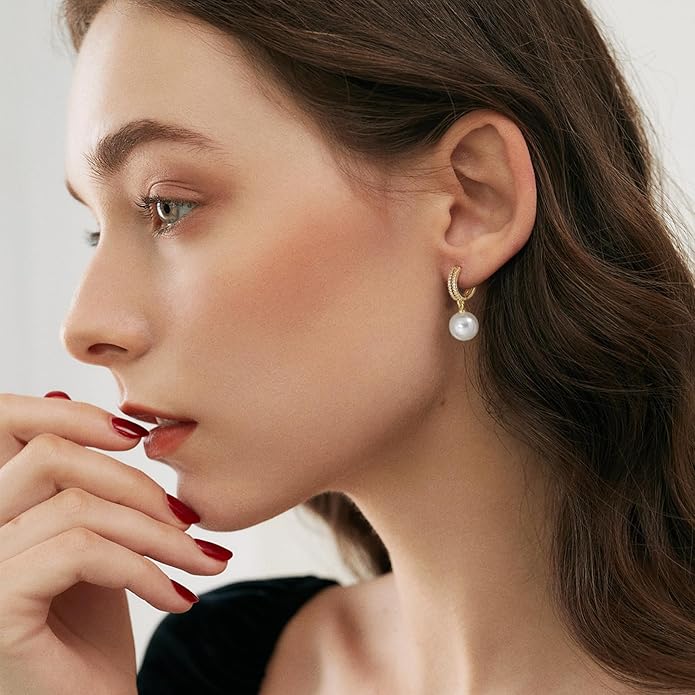 Pearl Earrings for Women 14K Gold Plated Hypoallergenic Pearl Earrings 5A Cubic Zirconia Dangle Earrings Elegant Jewelry