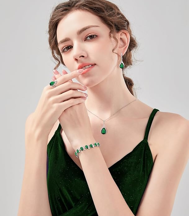 LMXXVJ Jewelry Set for Women,Teardrop Cubic Zirconia Necklace Earrings Adjustable Ring Bracelet Jewelry Set Formal Jewelry Gift