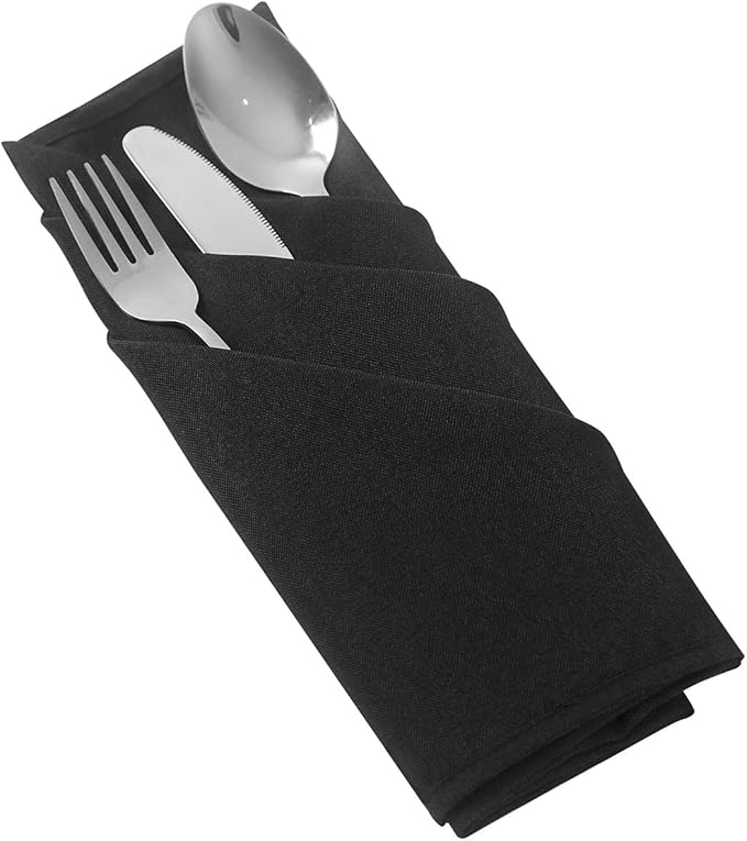 25pcs Polyester Cloth Napkins - 20 x 20 inch Black Dinner Washable Napkins with Hemmed Edges for Restaurant/Wedding/Hotel(25,Black)