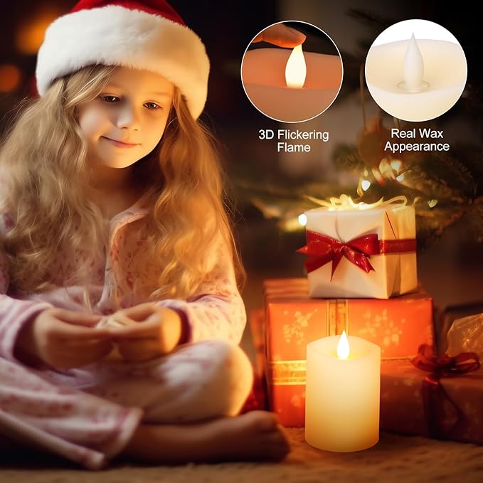 3x4 Flickering Flameless Candles Set of 1,Real Wax Pillar LED Candles with Battery,with Timer,4 inch Flameless Candles with Remote,for Christmas/Halloween/Party/Wedding,Ivory