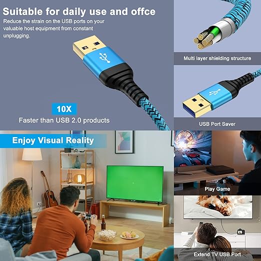 USB Extension Cable 6FT, 2Pack USB Extender USB3.0 Extension Cord Type A Male to Female Extender Cable 5Gbps High Speed Data Transfer for Gamepad,Keyboard,Webcam,Mouse,Camera,Flash Drive,Hard Drive