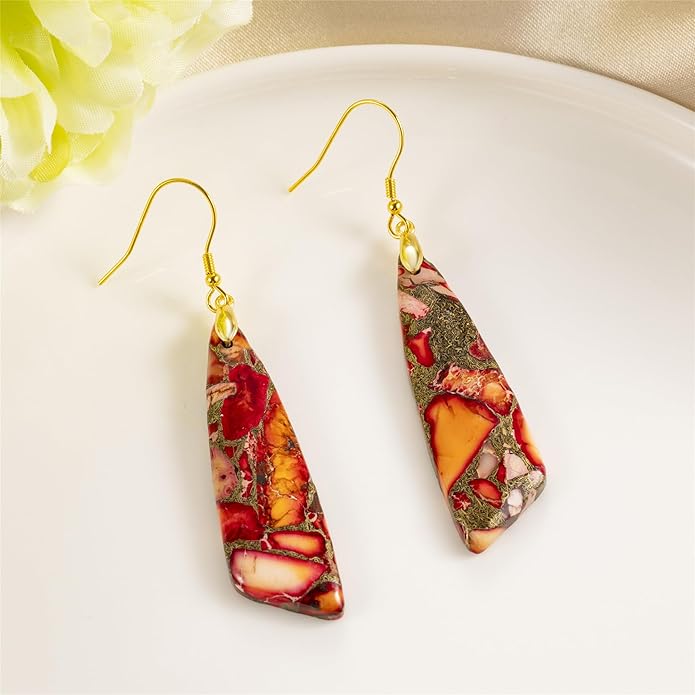 SELOVO Jasper Stone Earrings for Women Trendy Dangle Earrings Fishhook Drop Earrings
