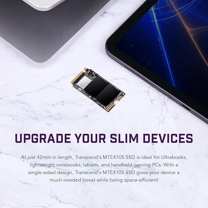 Transcend 256GB M.2 2242 SSD, Up to 3300MB/s, PCIe Gen4x4 NVMe 3D TLC, for Ultra-Thin Laptops, Lenovo Legion Go&Yoga Gen 6, ASUS ExpertBook&ZenBook, Mini PC, DRAM-Less Design for Low Power Consumption