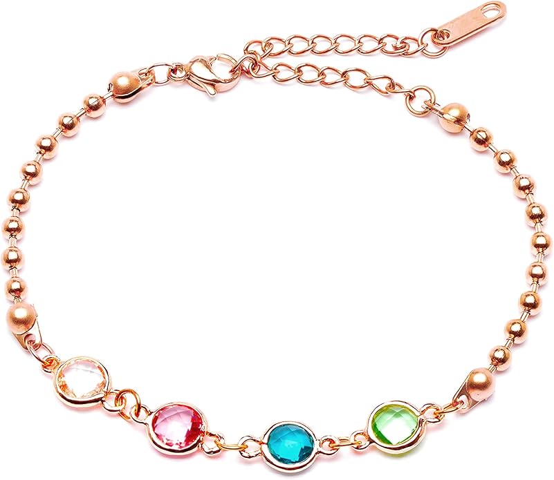 MignonandMignon Custom Birthstone Bracelet for Women, Personalized Beaded Chain Jewelry, Birthday, Gift for Friends, Adjustable Bracelet with Birth Month Stones – B-BR-2HBS