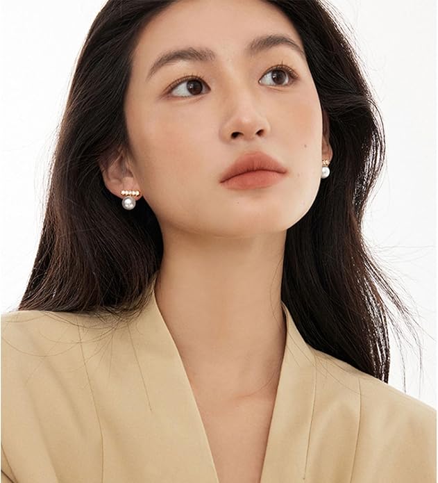 Pearl Stud Earrings for Women Stainless Steel Unique Statement Small Pearl Enamel Button Statement Vintage Earring Jewelry
