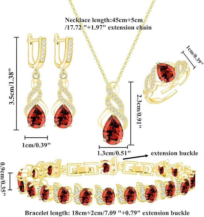 LMXXVJ Jewelry Set for Women,Teardrop Cubic Zirconia Necklace Earrings Adjustable Ring Bracelet Jewelry Set Formal Jewelry Gift