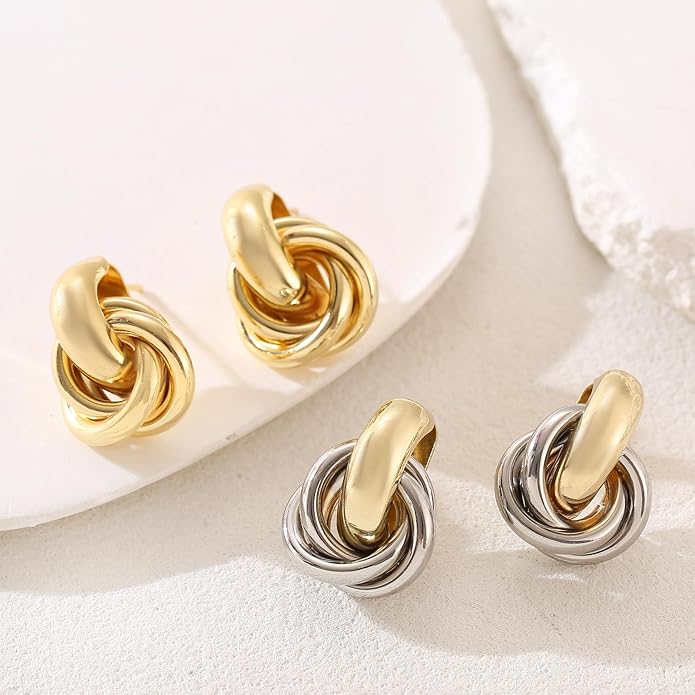 Gold/Silver Statement Geometric Earrings for Women Chunky Gold Knot Link Drop Dangle Earrings Trendy Jewelry Gift