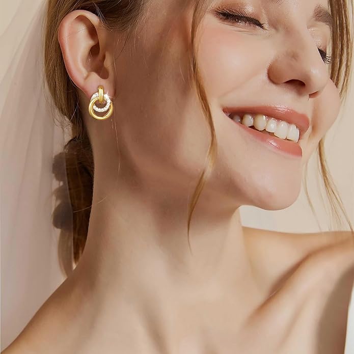 14K Gold Plated Chunky Clip On Earrings for Women 14k Gold Knot Link Clip Earrings Silver Rhinestone Hoop Clip On Earrings Jewelry for Women