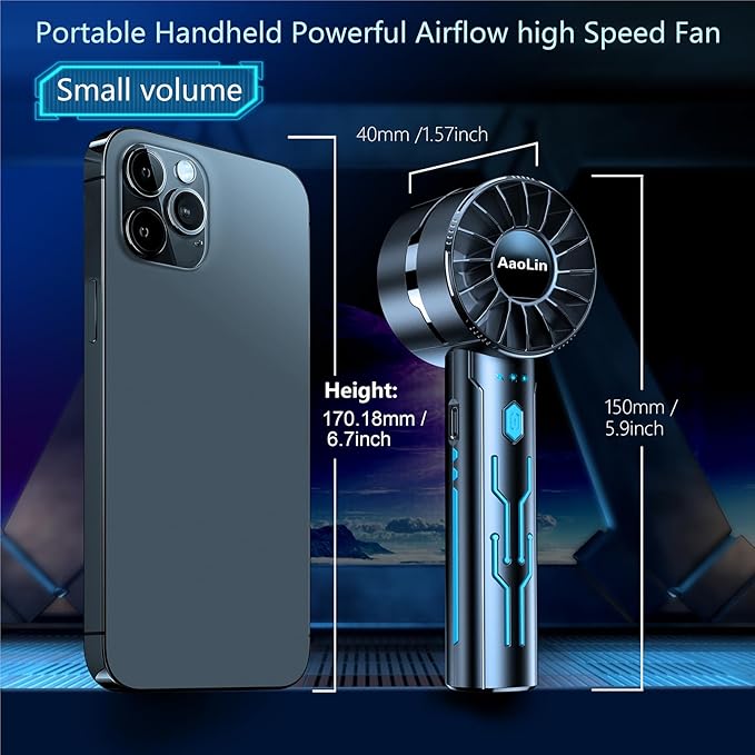 2pcs Portable Handheld Turbo Fan with 7000rpm High-Speed Motor USB Rechargeable Cooling Personal Fan 4-Speed, 4-16H Runtime, with Lanyard for Outdoor Travel, Women, Kids, Summer Gift