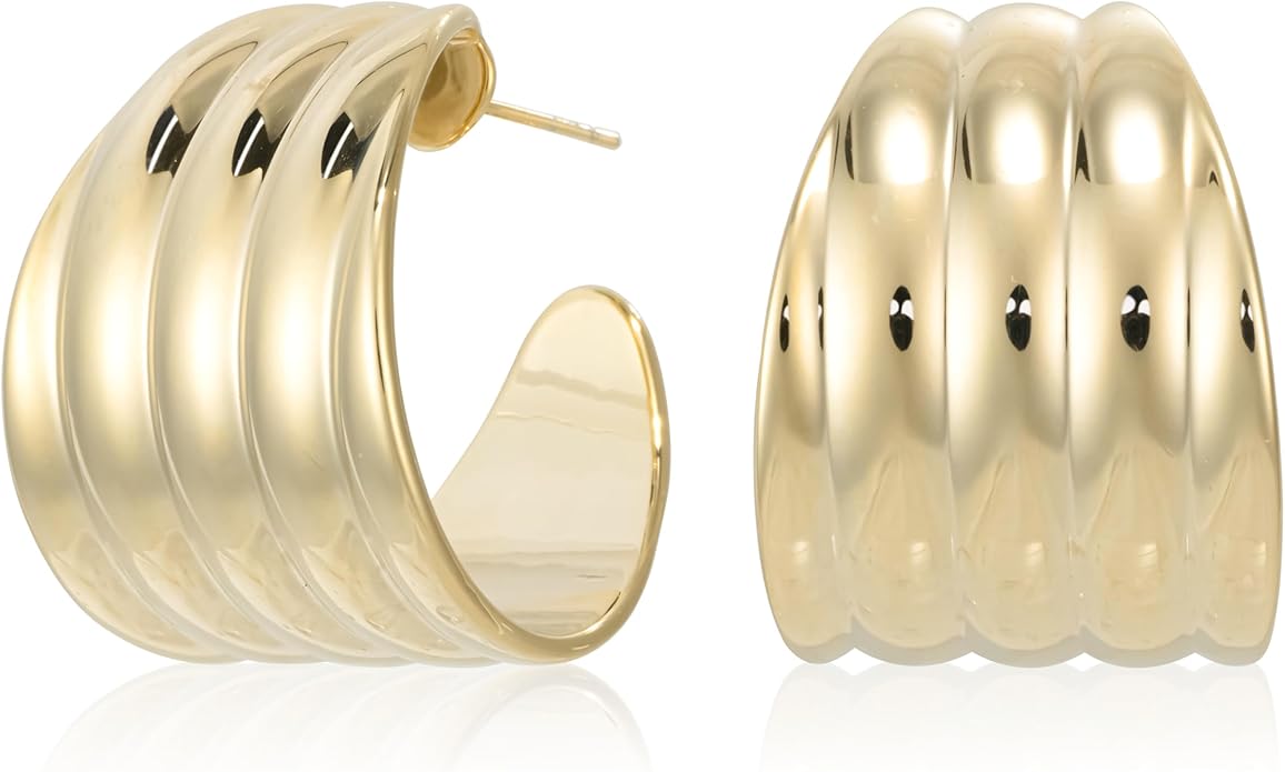 Big Chunky Gold Hoop Earrings for Women Trendy 14K Gold Plated Large Thick Gold Hoops