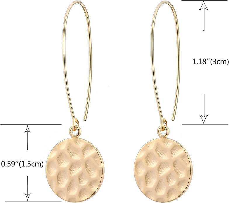 SOFYBJA Dainty 18K Gold Plated Disc Ball Triangle Sunburst Drop Earrings Long Dangle Lightweight Handmade Earrings Jewelry