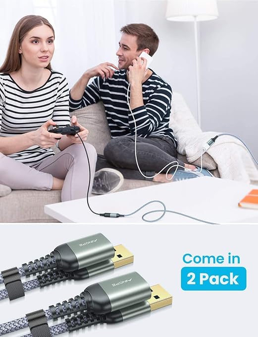 AINOPE 2 Pack USB Extensions Cable High Speed USB 3.0 Extension Cord Type A Male to Female Sturdy Braided Material Fast Data Transfer Compatible with USB Keyboard,Mouse,Flash Drive,Grey,10FT+10FT