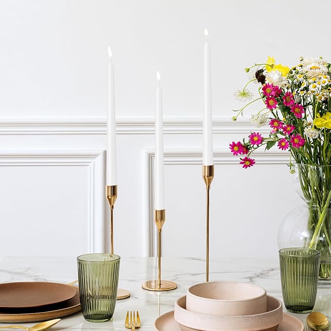 4 Pack White Taper Candles - Taper Candles 10 Inch Dripless, Smokeless & Unscented - 8 Hours Long Burning - Hand Poured Tall Candlesticks - Ideal for Weddings, Dinner Parties, and Home Decor