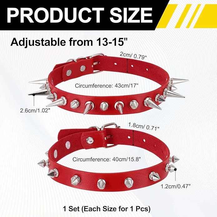 MECCANIXITY Spiked Chokers, Metal Spike Studded Link Leather Collar Chokers Necklace with Spikes Gothic Jewelry Accessories