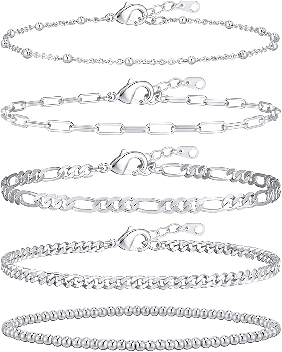 adoyi Valentines Day Gifts for Her Gold Bracelets for Women, 14K Gold Plated Stackable Bracelet Stack Set Adjustable Charm Paperclip Chain Cuban Link Layered Waterproof Jewelry Sets Gifts for Womens