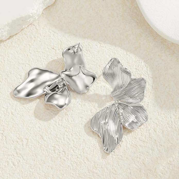 HANRESHE Lightweight Gold Silver Flower Earrings Trendy Leaf Statement Earrings Jewelry Gift