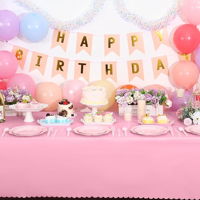 6 Pack Plastic Pink Tablecloth, 54 X 108Inch Party Table Covers Pink Scalloped Table Cloths for Rectangle Tables Disposable Tables Cover for Picnic Baby Shower Tea Party Wedding Bridal