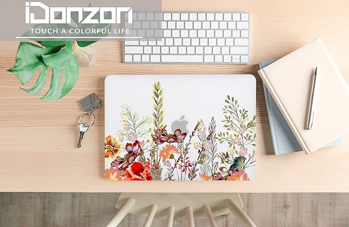 Case for MacBook Pro 13 inch M2 M1 A2338 A2289 A2251 A2159 A1989 A1706 A1708 2023-2016 Release, Matte Clear Cover & Keyboard Cover & Screen Protector for Pro 13.3 with Touch ID, Field Flowers