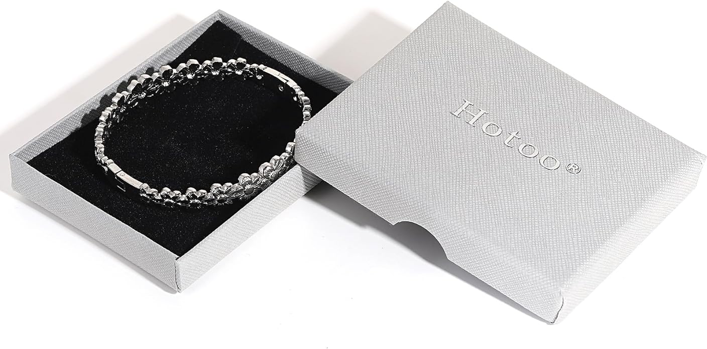 hotoo Flower Bangle Bracelets for Women Cute Stackable Stainless Steel Cuff Bracelet Mother Daughter Sister