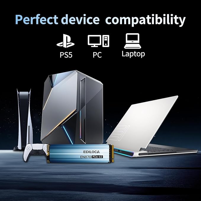 2TB SSD NVMe M.2 2280 PCIe Gen4 x4 Internal Solid State Drive - Up to 7400MB/s, 2TB SSD PS5 Dynamic SLC Cache, PS5 Compatible for Gaming PC Laptop(EN870)