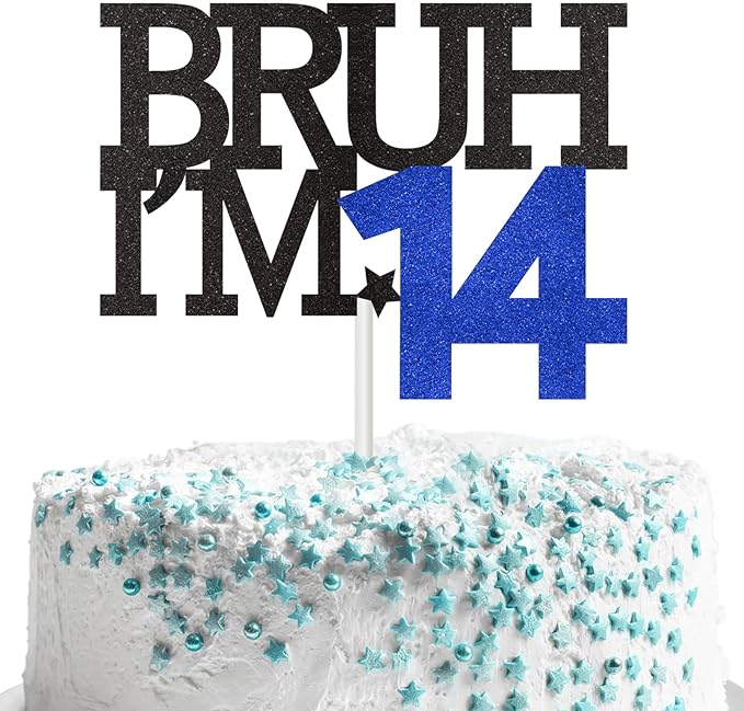 Bruh I'm 14 Cake Topper, Happy 14th Birthday Decorations for Boy, Funny 14th Birthday Cake Topper Birthday Party Decoration Supplies