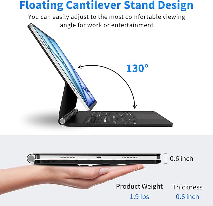 Keyboard Case for iPad Air 13 Inch (M3 2025/M2 2024),iPad Pro 12.9 inch (3/4/5/6th Gen)–Magic-Style Magnetic Keyboard Case with 7 Color Backlight,Multi-Touch Trackpad,Floating Cantilever Stand