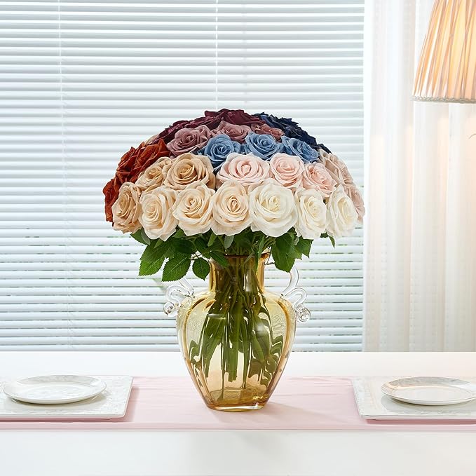 50Pcs Nude Roses Artificial Flowers Artificial Silk Roses Bulk,Fake Roses Flower with Stems Realistic Flowers for Wedding Centerpiece Home Party Decor