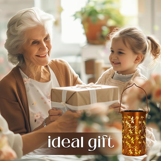 Christmas Gifts,Solar Lanterns Outdoor Hanging Lantern Lights, Dragonfly Hollowed-Out Metal Decor Lantern, Waterproof LED Decorative Garden Light - Delicate Garden Decoration for Patio, Yard