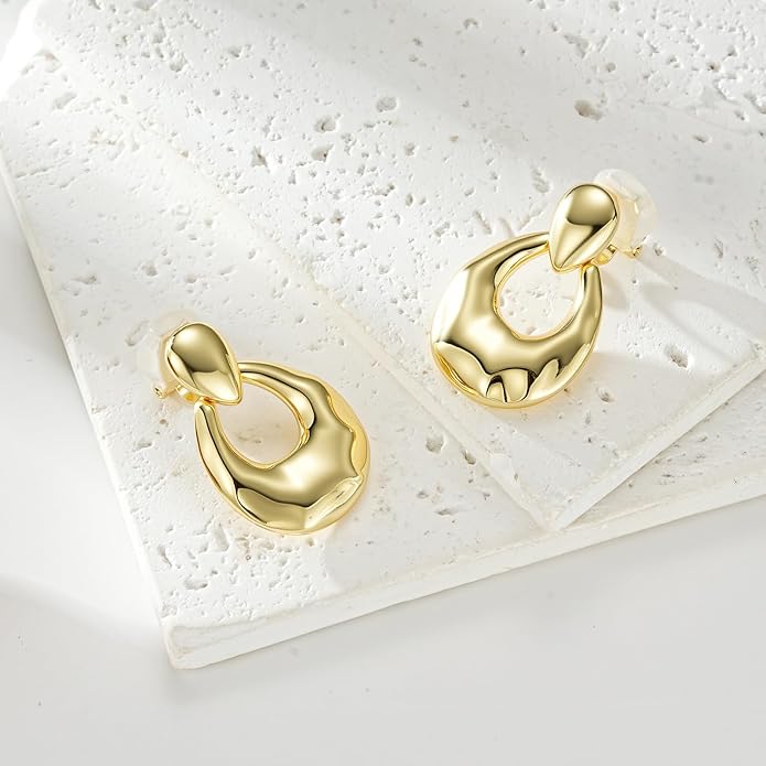 Clip on Earrings for Women Hypoallergenic Statement Retro Clip Earrings 14K Gold/Silver Plated Hoop Dangle Earrings 5A Cubic Zirconia Round Multiple Styles for Women Fashion Trendy Jewelry Gifts