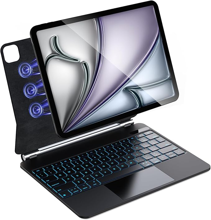for iPad Air 13 inch case Keyboard M3 2025 & M2 2024,Magic Keyboard for iPad Pro 12.9 (6th,5th,4th,3rd Gen),Magnetic Attach,Multi-Gesture Trackpad,7-Color Backlit,Shortcut Keys,Black