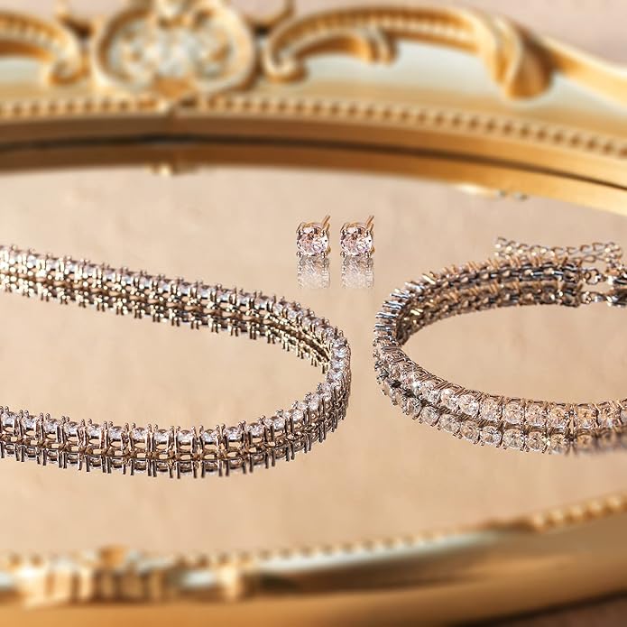 Crysdue Wedding Jewelry Set for Women, Floral Leaf Vine Teardrop Necklace Dangle Earrings Bracelet and Hair Comb, Cubic Zirconia Elegant Party Prom Jewellery for Bridal Bridesmaid