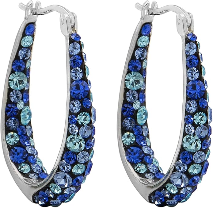 Savlano 14K White Gold Plated Inside Out Crystal Hoop Earrings For Women Comes With Savlano Gift Box