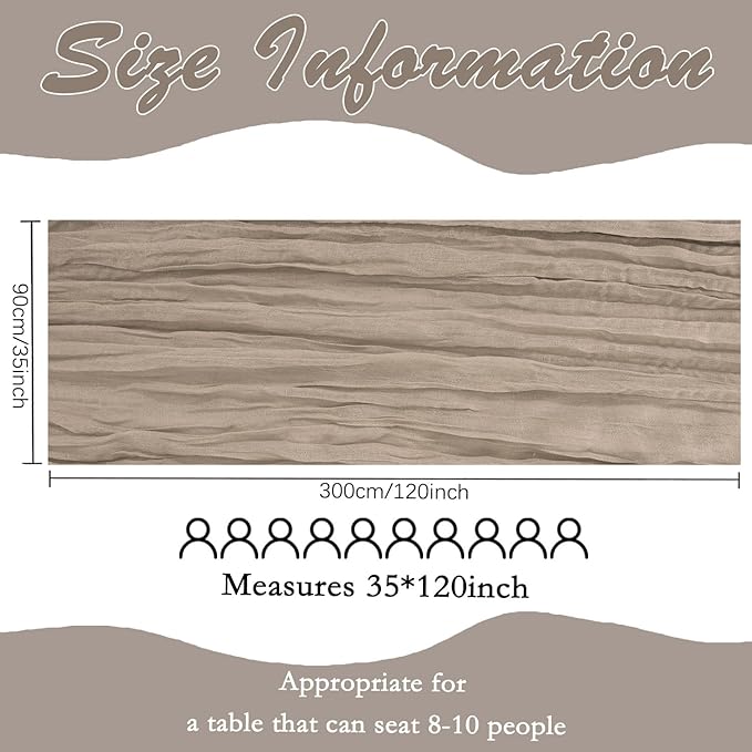 6 Pack Nude Brown Cheesecloth Table Runner 10FT Boho Gauze Fabric Table Runner 35 x 120 Inch Rustic for Fall Thanksgiving Wedding Decor Baby Shower Party Boho Holiday Decoration