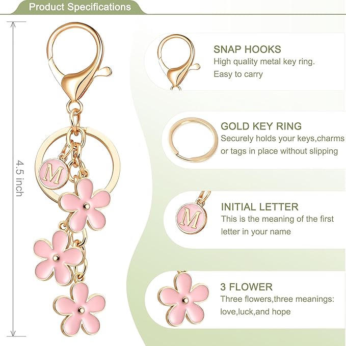 OUMILAN Initial Keychain Cute Flower Charms Keyring for Handbag Backpack–Personalized A-Z Letter Jewelry Gift for Women Girls