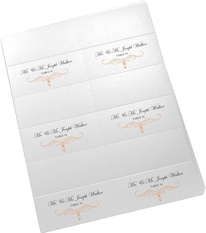 Decadent Flourish Printable Place Cards, Orange (Choose Color), Set of 150 (25 Sheets), Laser & Inkjet Printers - Wedding, Party, Dinner, and Special Events - Made in the USA