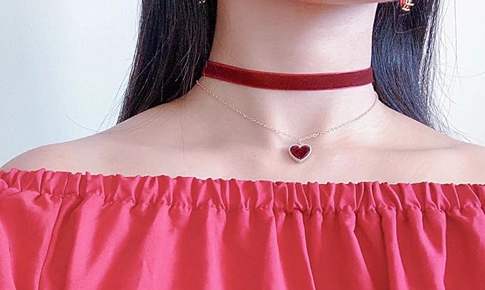 MOMOCAT Heart Necklace Adjustable Red Choker Classic Collar Necklaces for Women and Girls Velvet Chocker Necklace