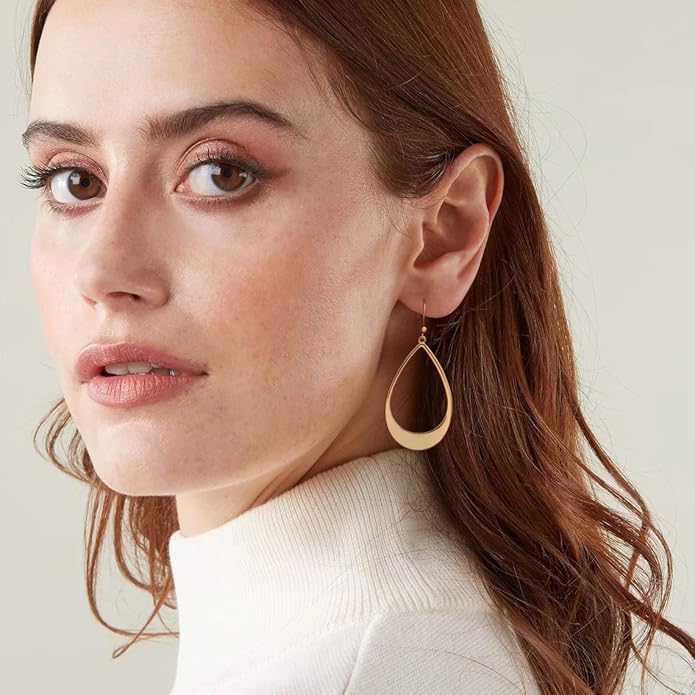 SOFYBJA Dainty 18K Gold Plated Disc Ball Triangle Sunburst Drop Earrings Long Dangle Lightweight Handmade Earrings Jewelry