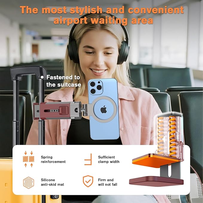 Airplane Phone Holder Mount,360° Adjustable Hands-Free Mount,Flying Desk Home Long Flight Must Haves Accessories,for iPhone 16 15 14 Pro Max