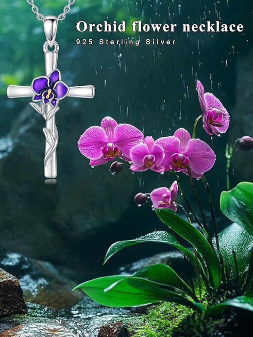 Flower Necklace Sunflower/Violet/Daffodil Necklace Sterling Silver Flower Cross Pendant Jewelry Gifts for Women