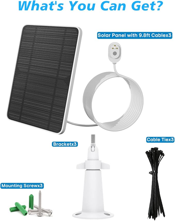 Solar Panel Charger Compatible with Ultra/Ultra 2/Pro 3/Pro 4/Pro 3 Floodlight Security Camera, 5V 4W Solar Panels Charging IP65 Weatherproof w/ 9.8ft Charging Cable Adjustable Wall Mount, 3 Pack