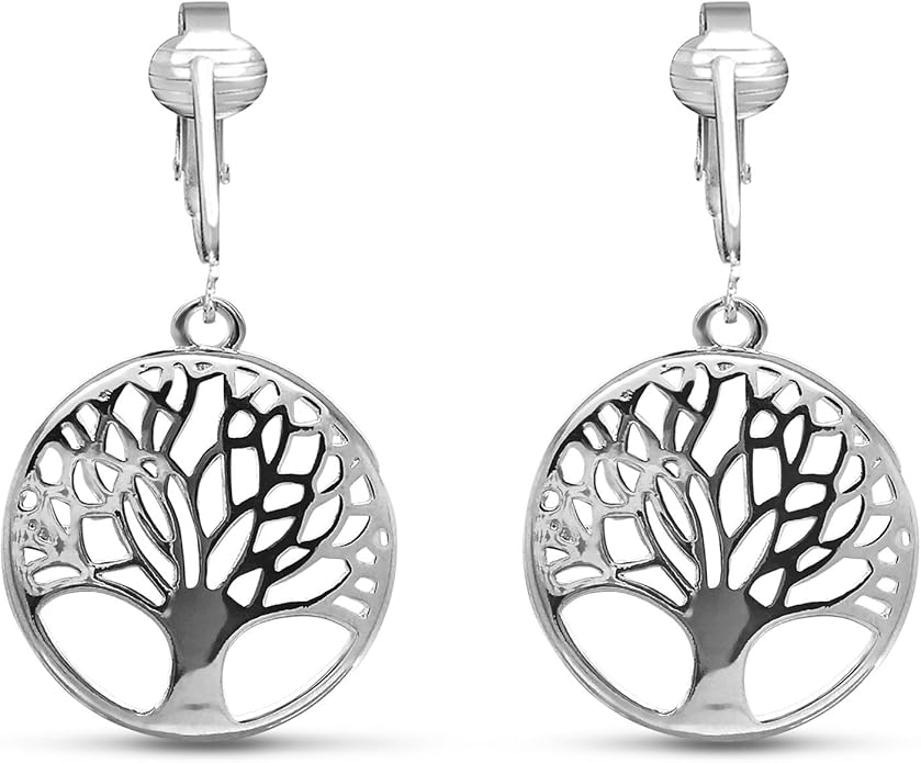 Silver Clip On Earrings For Women, They Look Pierced, Don't Pinch & Won't Fall Off, Hypoallergenic & Lightweight