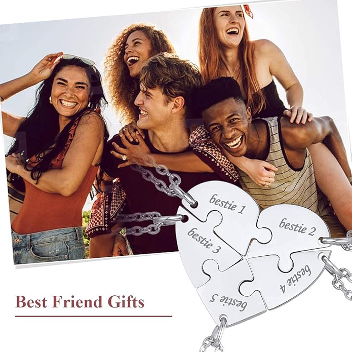 FindChic Personalized Matching BFF Necklace for 2/3/4/5/6 Puzzle Name Heart Pendant Stainless Steel Couple Necklace Set Customized Necklaces for Teen Girls