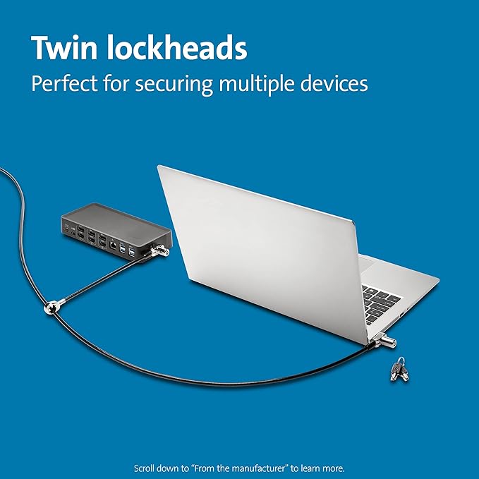 Kensington Universal 3-in-1 Keyed Cable Lock - Twin Lockheads for Laptops & Other Devices (K63380WW)